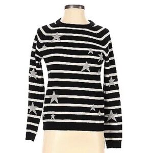 Philosophy 100% Cashmere Sweater Blue Horizontal Stripes Stars Pullover Crew XS
